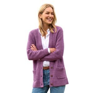WoolOvers Womens/Ladies V Neck Boyfriend Cardigan / Purple